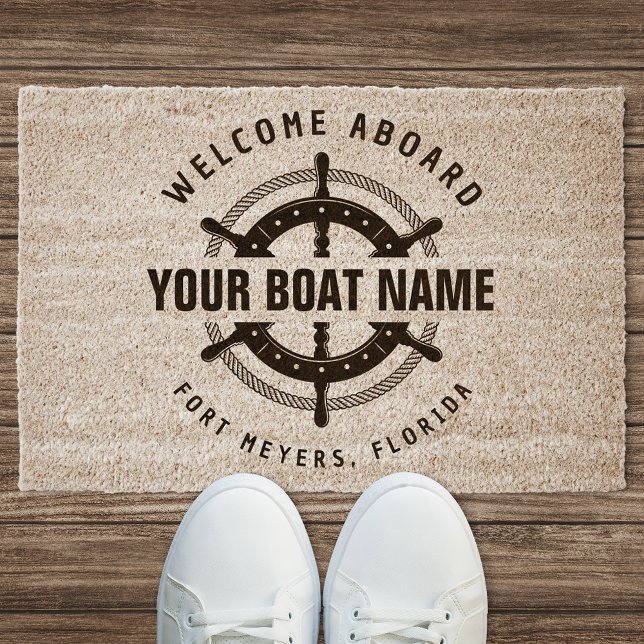 Welcome Aboard Nautical Boat Name & Location Fiber Doormat (Creator Uploaded)