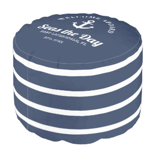 Welcome Aboard Nautical Boat Name Pouf