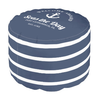 Welcome Aboard Nautical Boat Name Pouf