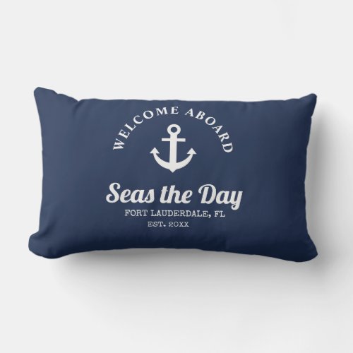 Welcome Aboard Nautical Boat Name Throw Pillow