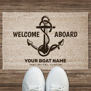 Welcome Aboard Nautical Doormat Boat Name Fiber Doormat