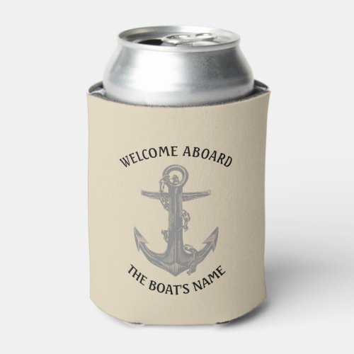 Welcome Aboard Nautical Greeting Anchor and Name Can Cooler