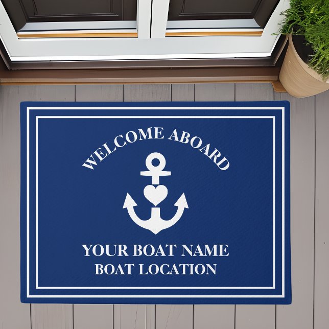 Welcome Aboard Nautical Heart Anchor Boat Name Doormat (Creator Uploaded)