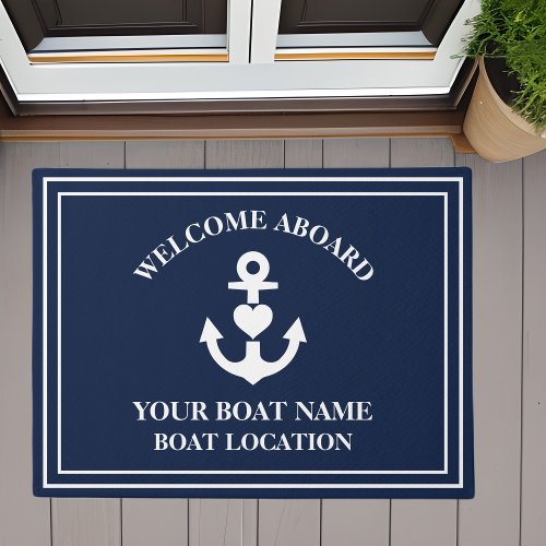 Welcome Aboard Nautical Heart Anchor Boat Name Doormat
