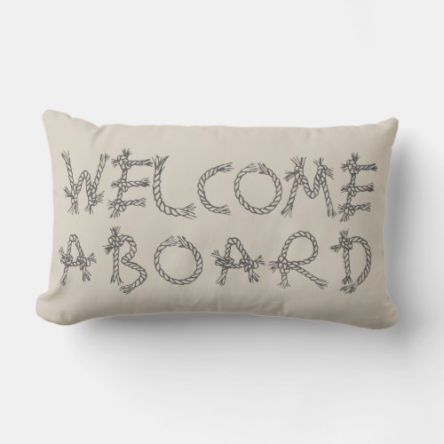 Welcome aboard nautical typography beige lumbar pillow