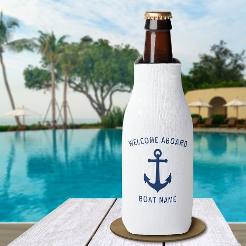 Welcome Aboard Nautical Vintage Anchor Boat Name Bottle Cooler