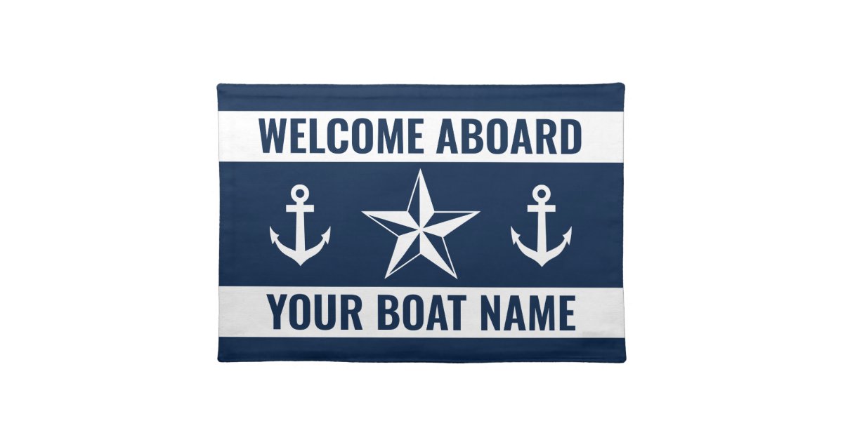 Aboard navy blue and white nautical symbol Cloth Placemat Zazzle