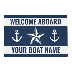 Welcome Aboard navy blue and white nautical symbol Placemat