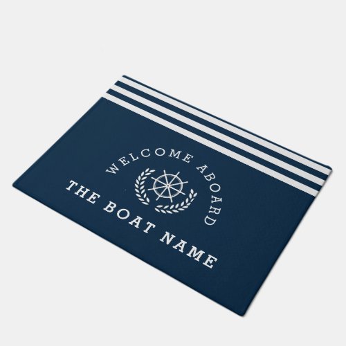 WELCOME ABOARD  navy blue nautical Doormat