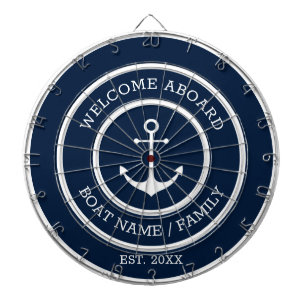 Welcome Aboard navy white nautical anchor custom Dart Board