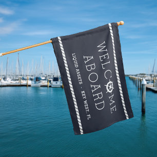 Welcome Aboard   Personalized Boat Name House Flag