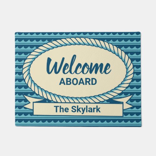 Welcome Aboard Personalized Rope Border Boat Name Doormat