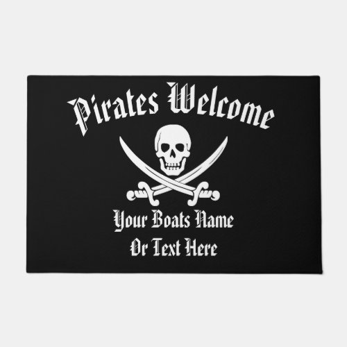 Welcome aboard pirate boat jolly roger doormat