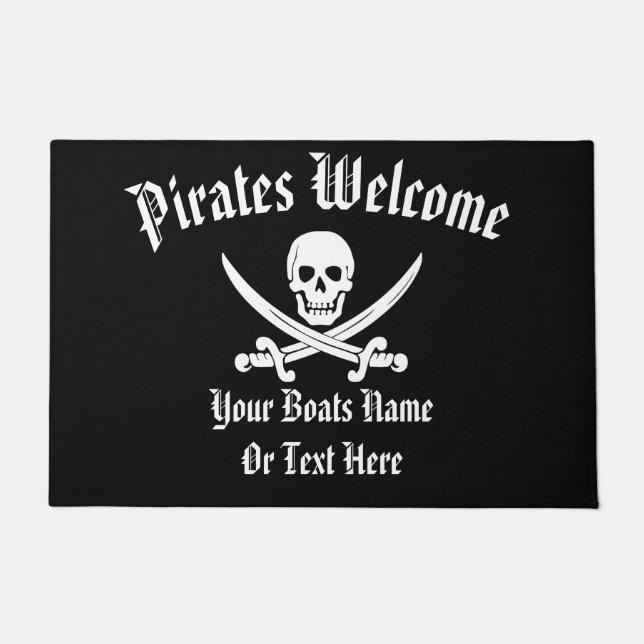 Welcome aboard pirate boat jolly roger doormat (Front)