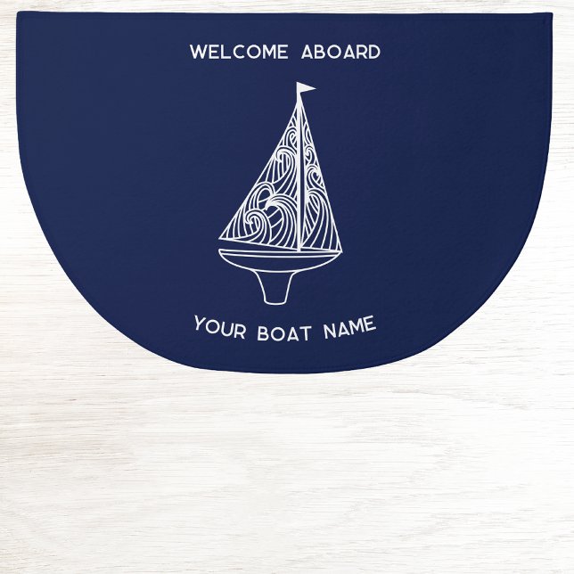 Welcome Aboard Sailing Boat Name Doormat (Welcome Aboard boat name personalized custom text sailing boat doormat for boat, beach  & lake house)