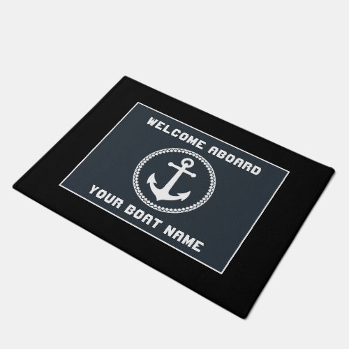 Welcome Aboard Sea Anchor Boat Name Gray Black Doormat