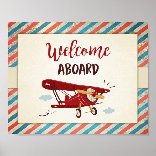 Welcome aboard Sign Airplane birthday Baby shower