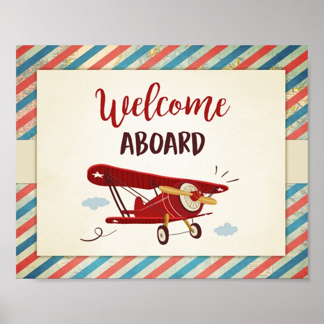 Welcome aboard Sign Airplane birthday Baby shower (Front)