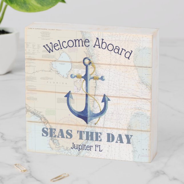 Welcome Aboard South Florida Authentic Nautical Wooden Box Sign (In Situ Horizontal)
