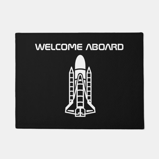 Welcome aboard space rocket launch pad doormat (Front)
