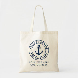 Welcome aboard tote bag gift with custom boat name