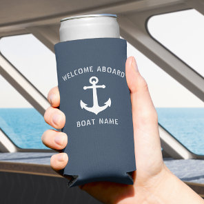Welcome Aboard Vintage Nautical Anchor Boat Name Seltzer Can Cooler