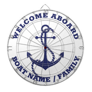 Welcome Aboard white blue nautical anchor custom Dart Board