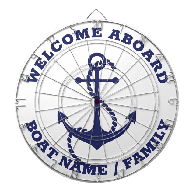 Welcome Aboard white blue nautical anchor custom Dart Board (Front)