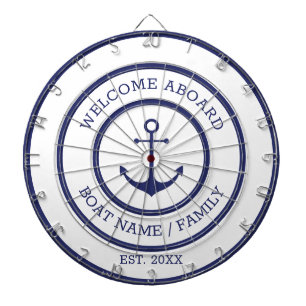 Welcome Aboard white & blue nautical anchor custom Dart Board