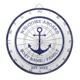 Welcome Aboard white blue nautical anchor custom Dart Board