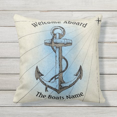 Welcome Aboard with Personalized Boats Name - Throw Pillow