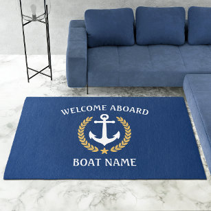 Welcome Aboard Your Boat Name Anchor Laurel Star Rug