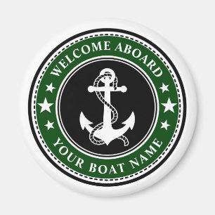 Welcome Aboard Your Boat Name Anchor Stars Forest Magnet