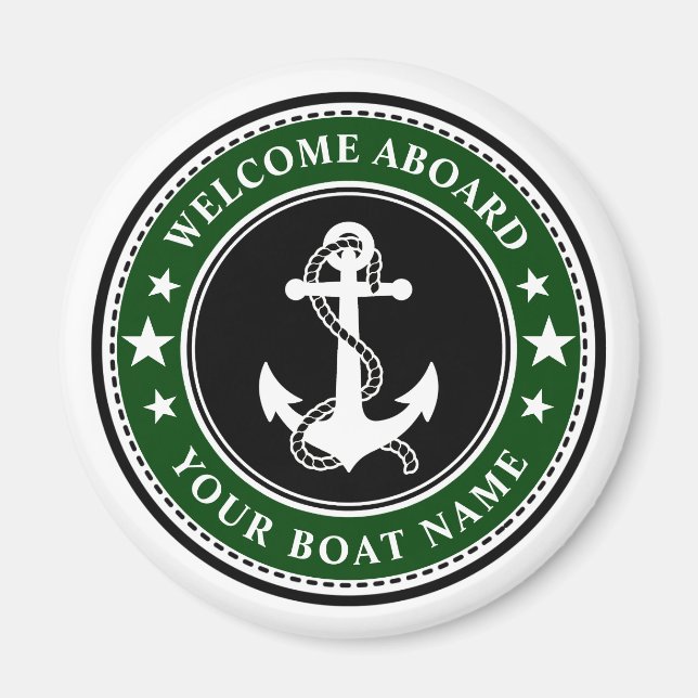 Welcome Aboard Your Boat Name Anchor Stars Forest Magnet (Front)