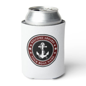 Welcome Aboard Your Boat Name Anchor Stars Red Can Cooler