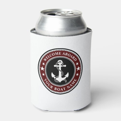 Welcome Aboard Your Boat Name Anchor Stars Red Can Cooler