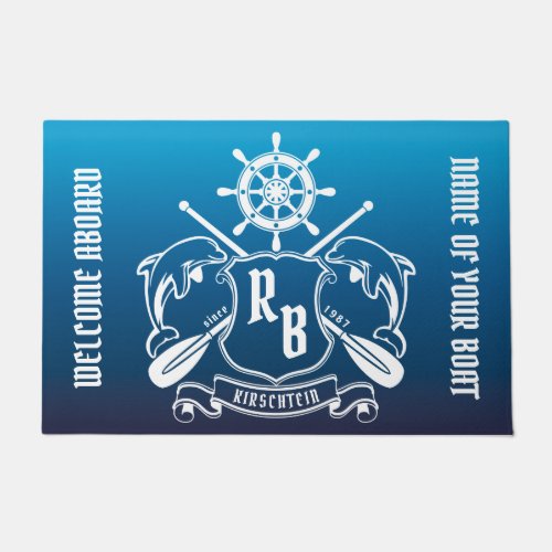 Welcome Aboard Your Boat Name Marine Dolphin Crest Doormat
