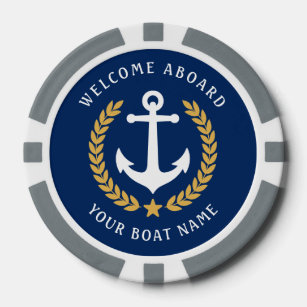 Welcome Aboard Your Boat Name Nautical Style Poker Chips