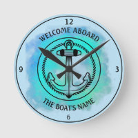 Welcome Aboard Your Boat's Name Anchor Blue Green