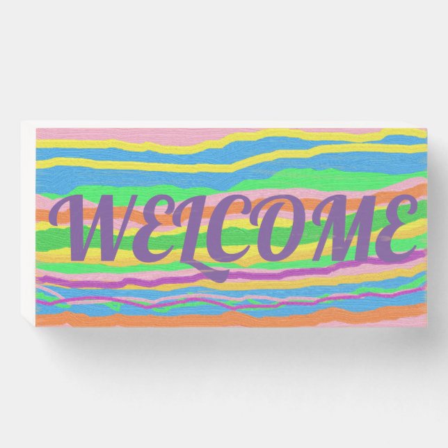 Welcome Abstract stripes art design wooden box (Front Horizontal)