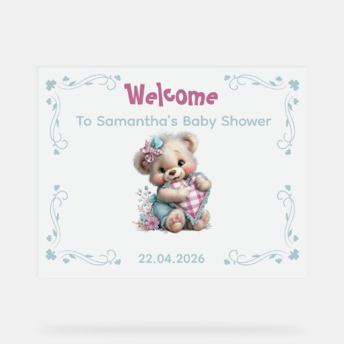 Welcome acrylic sign Teddy Bear Baby Shower