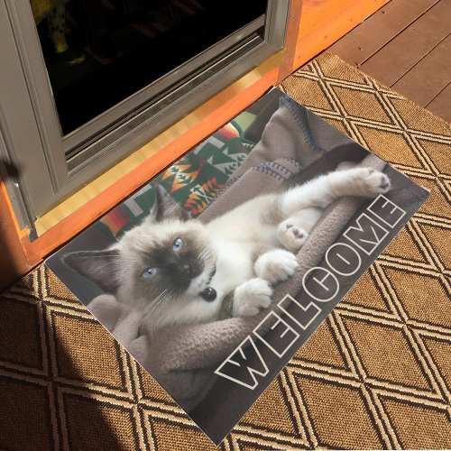 Welcome Adorable Blue Eyed Siamese Kitten Doormat