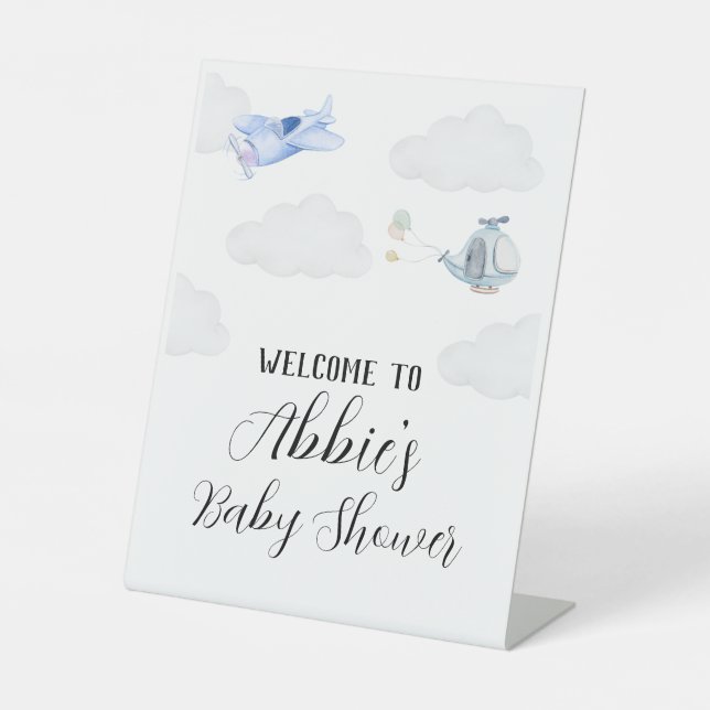 welcome airplane theme baby shower pedestal sign (Front)