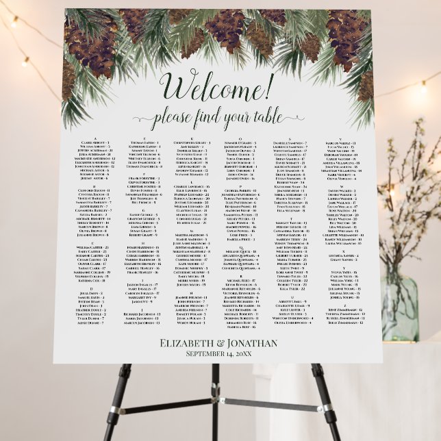 Welcome Alphabetical Pinecones Seating Chart Foam Board (In Situ (Stand))
