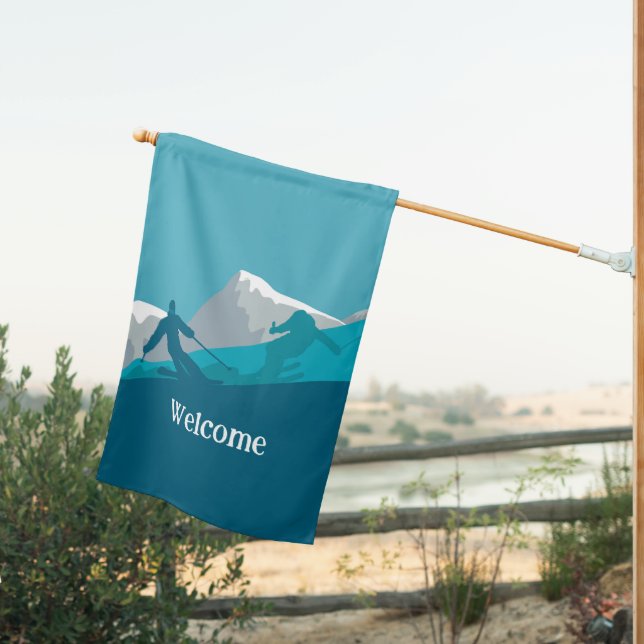  Welcome - Alpine Skiing Downhill Personalized   House Flag (Insitu (Back))