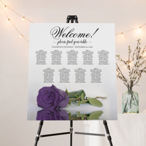 Welcome Amethyst Purple Rose 9 Table Seating Chart Foam Board