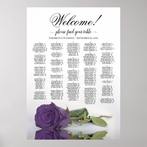 Welcome Amethyst Rose Alphabetical Seating Chart