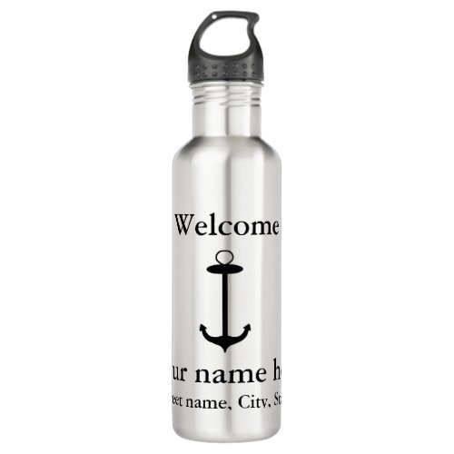 Welcome anchor simple design add name place detail stainless steel water bottle