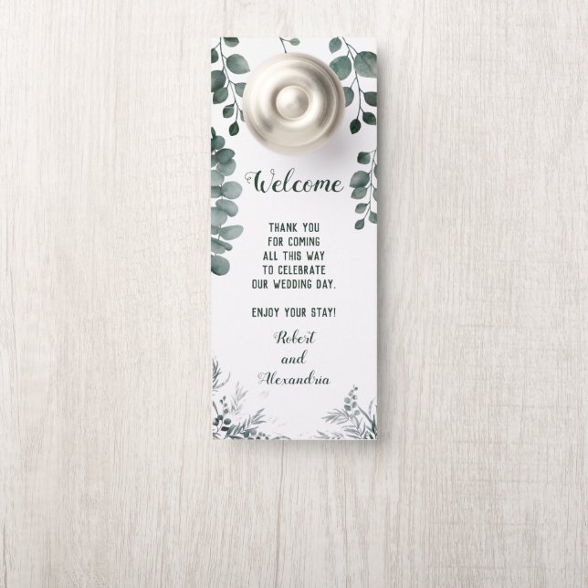 Welcome and Do not Disturb Wedding Eucalyptus Door Hanger (On Knob)