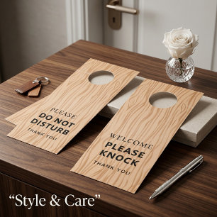 Welcome and Do Not Disturb Wood Pattern Door Hanger